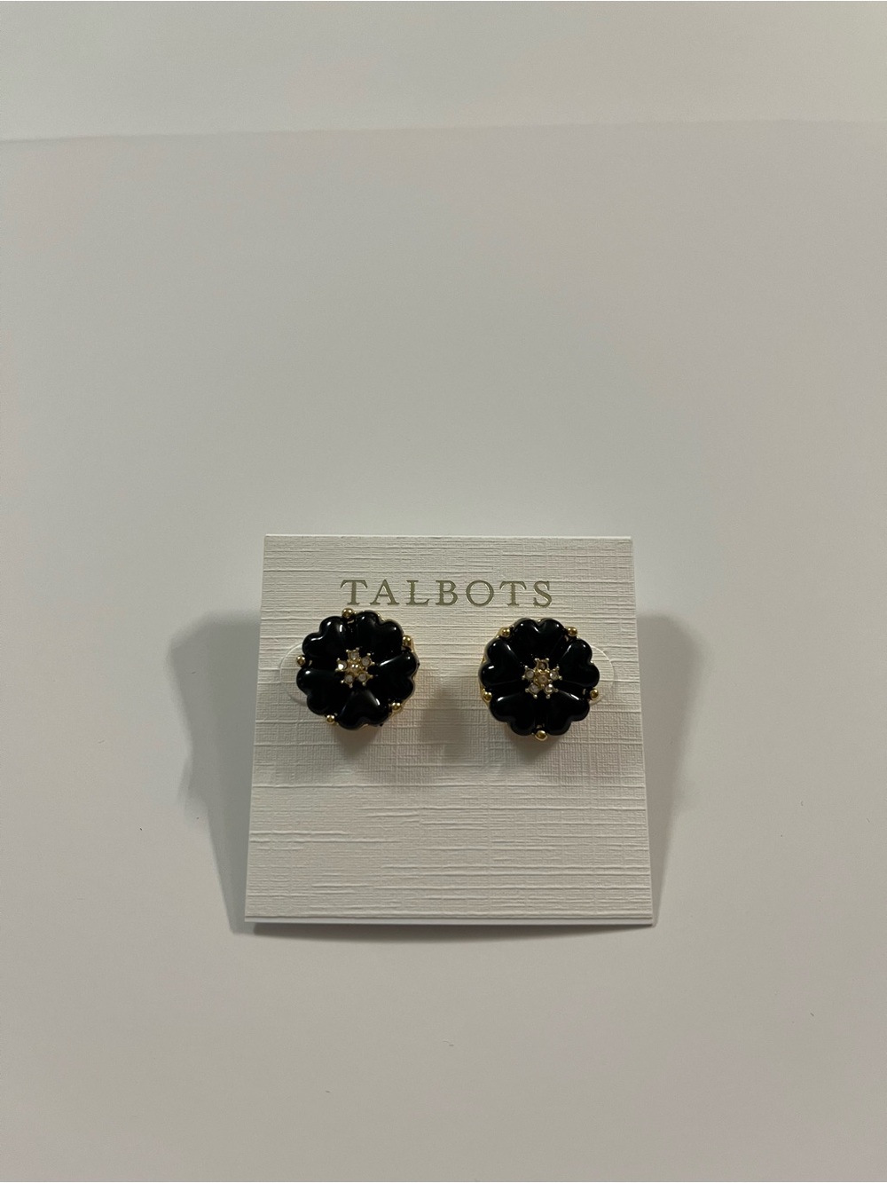 Talbots Black and Gold Floral Cluster Stud Earrings